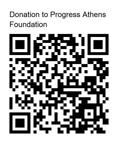 QR code linking to the Progress Athens Foundation PayPal donation page